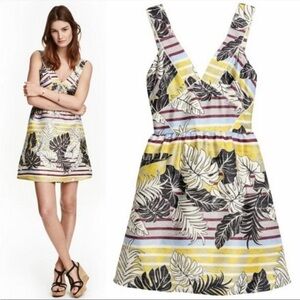 H&M flair dress in beautiful print with metallic thread open back size 10